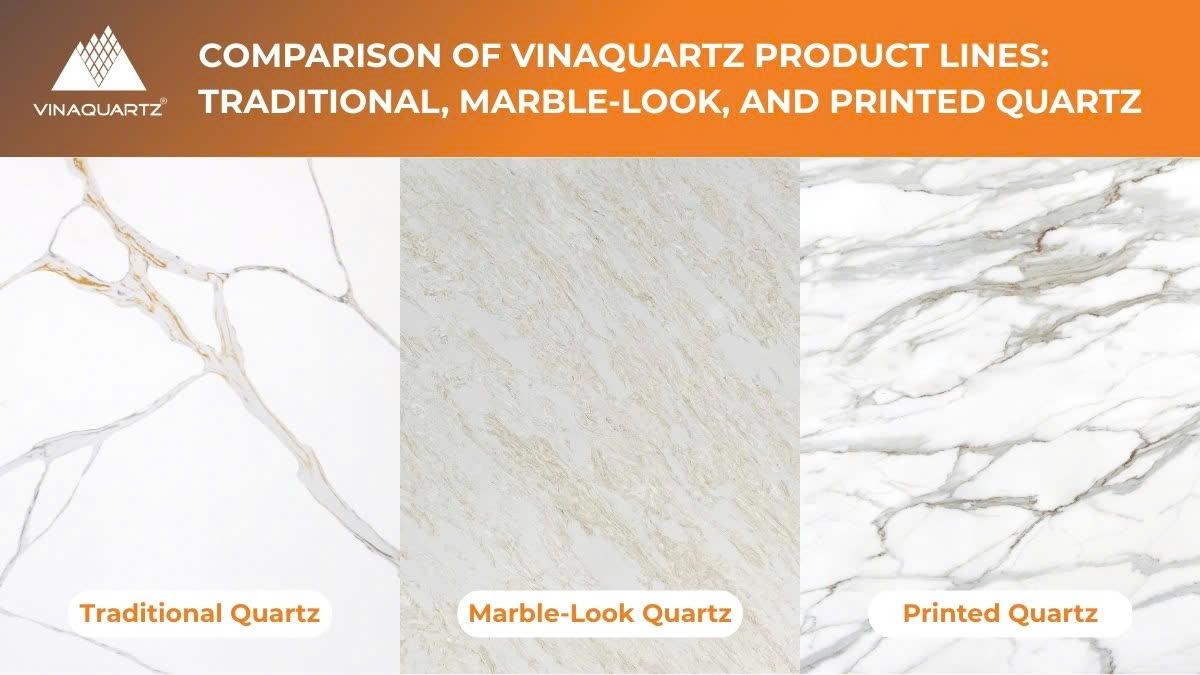 Read more about the article Comparison of VinaQuartz Product Lines: Traditional, Marble-Look, and Printed Quartz