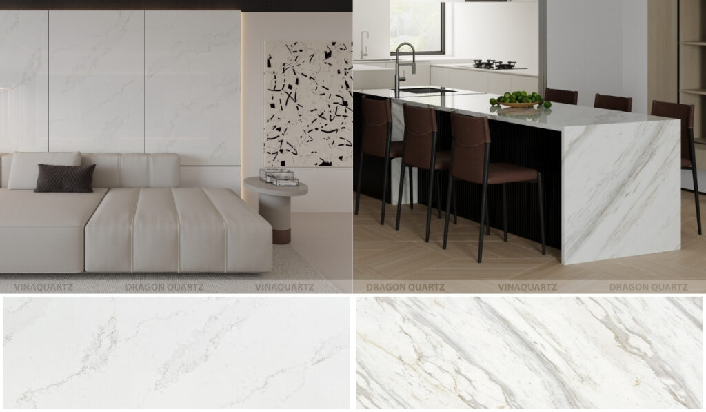 White Backgrounds: Calacatta Bloom and Riser