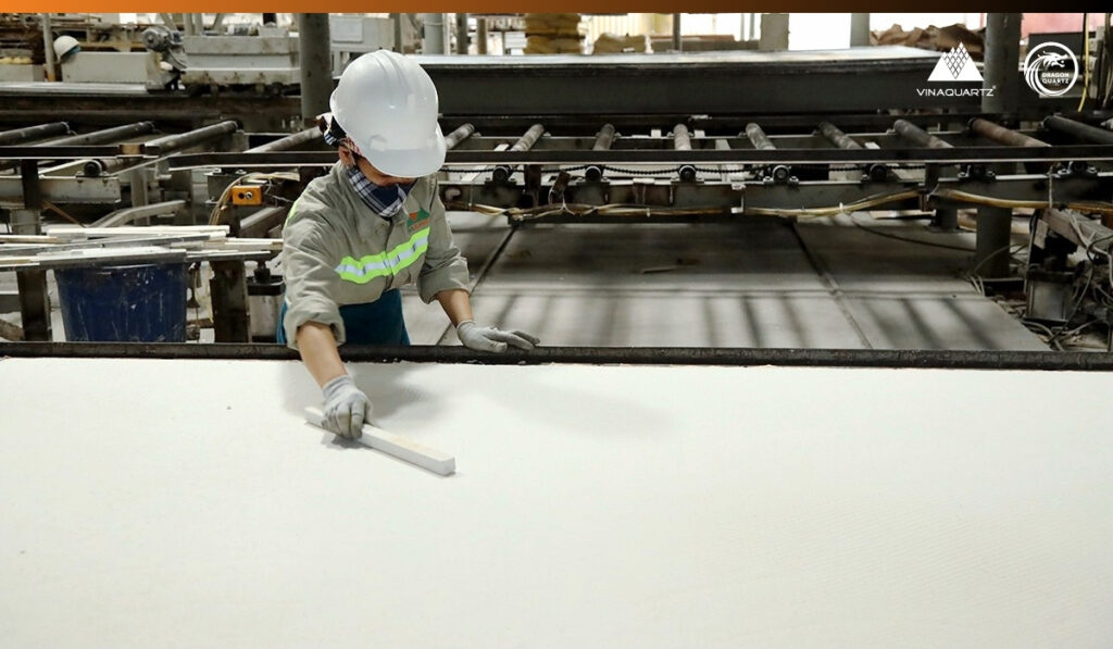 VinaQuartz silica-free quartz production line for commercial surface manufacturing