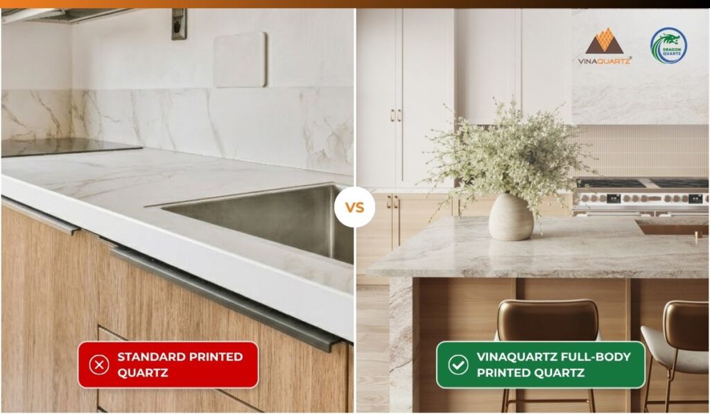 Full Body Printed Quartz vs standard printed quartz edge comparison