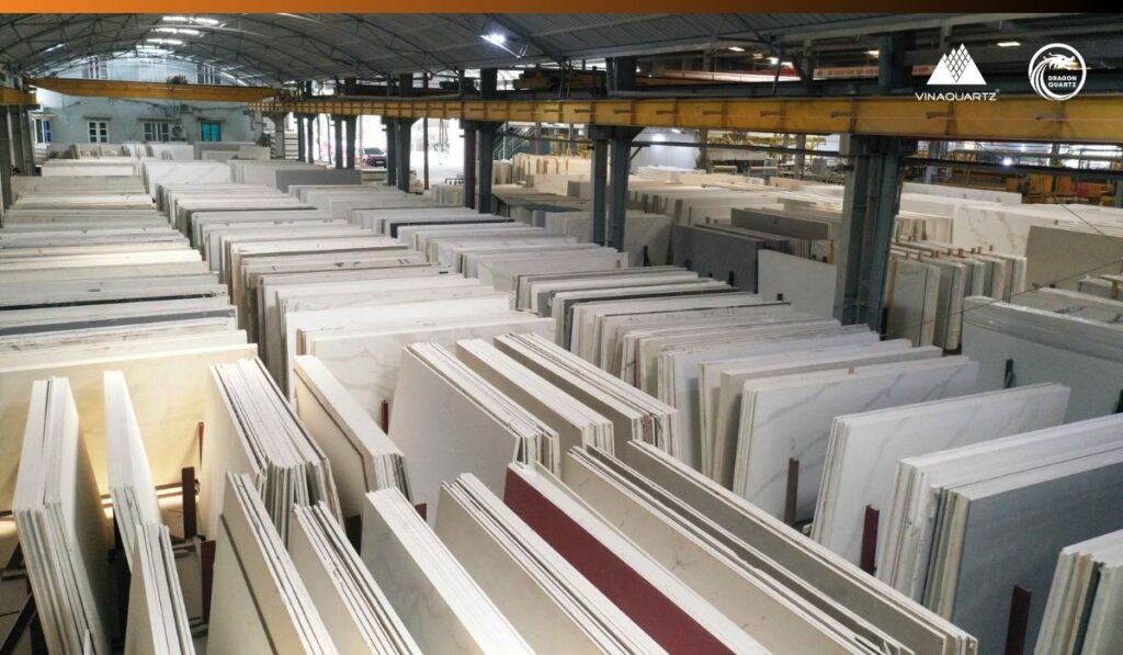 Quartz Slabs from Vietnam produced at VinaQuartz manufacturing facility