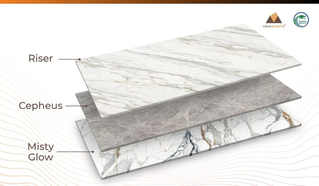 Quartz Slabs from Vietnam collection with Calacatta Carrara and silica-free designs
